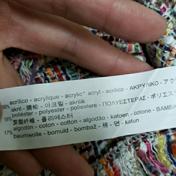 ZARA Trafaluc NWT small multicolor tweed fringe crew neck tshirt w zipper - Picture 7 of 12